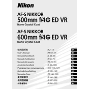 Nikon AF-S Nikkor 500mm f/4G manual cover