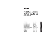 Nikon PC-E Micro Nikkor 45mm f/2.8D ED manual cover