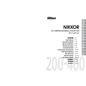 Nikon AF-S Nikkor 200-400mm f/4G ED VR II manual cover