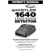 Whistler 1640 Laser Radar Detector manual cover