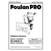 Poulan Pro 961980019 Snow Thrower manual cover