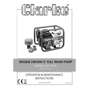 Clarke 7230165 PF75 Engine Driven 3 Inch Full Trash Pump manual cover