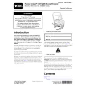 Toro Power Clear 621QZR 38458 Snow Thrower manual cover