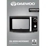 Daewoo Kensington 20L 800W Microwave SDA1655 Microwave manual cover