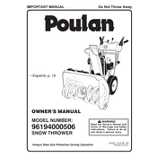 Poulan Pro 96194000506 Snow Thrower manual cover