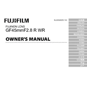 Fujifilm G-Mount Prime GF45mmF2.8 R WR Lens manual cover