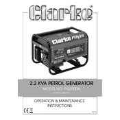 Clarke 8857850 PG2500A 2.2 KVA Petrol Generator manual cover