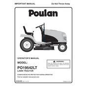 Poulan Pro PO19542LT Tractor manual cover