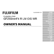 Fujifilm G-Mount Prime GF250mmF4 R LM OIS WR Lens manual cover