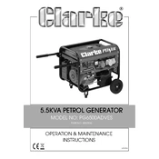 Clarke 8857856 PG6500ADVES 5.5KVA Petrol Generator manual cover