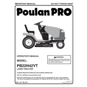 Poulan Pro PB22H42YT Tractor manual cover