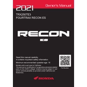 Honda TRX250TE3 FourTrax Recon ES 2021 ATV manual cover