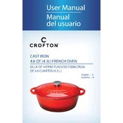 Crofton 51008 Cast Iron 4.6 QT French Oven Red manual cover