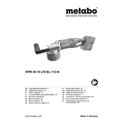 Metabo WPB 36-18 LTX BL 110 IK Grinder manual cover