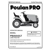 Poulan Pro PB20A42LT Tractor manual cover