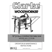 Clarke 6460015 CCS12B 12 Inch 315mm Contractor Table Saw manual cover