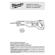 Milwaukee M18 2621-20 Saw manual cover