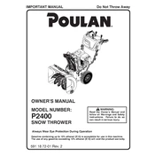 Poulan Pro P2400 Snow Thrower manual cover