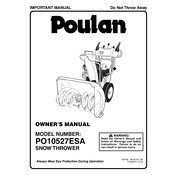 Poulan Pro PO10527ESA Snow Thrower manual cover