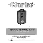 Clarke 6925128 Devil 4003 2.8KW Workshop PTC Heater manual cover