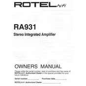 Rotel RA-931 Amplifier manual cover