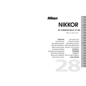 Nikon AF-S Nikkor 28mm f/1.8G manual cover