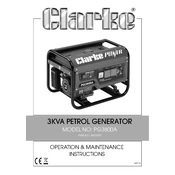 Clarke 8857852 PG3800A 3KVA Petrol Generator manual cover