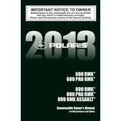 Polaris 600 RMK, 600 Pro RMK 2013 manual cover