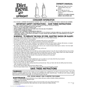 Dirt Devil Featherlite Upright M085845 manual cover