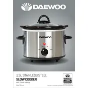 Daewoo 1.5L Stainless Steel Slow Cooker SDA1363 Slow Cooker manual cover