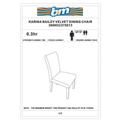 Karina Bailey B&M Velvet Dining Chair 369953 370013 manual cover