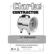 Clarke 3230480 CON305 110V 12 Inch Ventilator manual cover