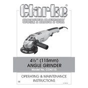 Clarke 6470140 CON115 4.5 Inches Angle Grinder manual cover