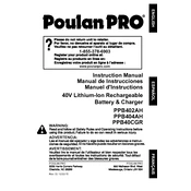 Poulan Pro PPB40CGR Battery manual cover