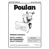 Poulan Pro 96194000602 Snow Blower manual cover