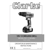 Clarke 6479530 CON180Li 18V Cordless Drill manual cover