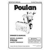 Poulan Pro PR208 Snow Thrower manual cover