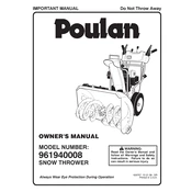 Poulan Pro 96194000801 Snow Thrower manual cover