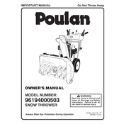 Poulan Pro 96194000503 Snow Thrower manual cover