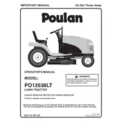 Poulan Pro PO12538LT Tractor manual cover