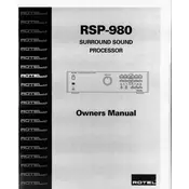 Rotel RSP-980 Sound Processor manual cover