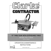 Clarke 6500745 CTS14 10 Inch Table Saw Extendable Table manual cover