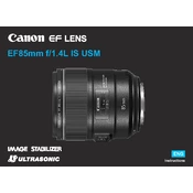 Canon Ultrasonic EF85mm f 1.4L IS USM manual cover