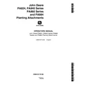 John Deere PA860 Series Planting Attachments Planter manual cover