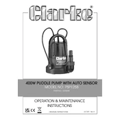 Clarke 7230694 PSP125B 400W Puddle Pump Auto Senser manual cover