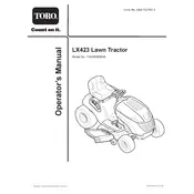 Toro LX423 13AX90RS848 Tractor manual cover