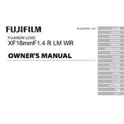 Fujifilm X-Mount Prime XF18mmF1.4 R LM WR Lens manual cover