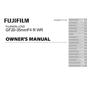 Fujifilm G-Mount Zoom GF20-35mmF4 R WR Lens manual cover