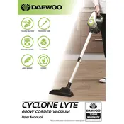 Daewoo Cyclone Lyte 600W Corded Vacuum Cleaner FLR00039 Vacuum Cleaner manual cover